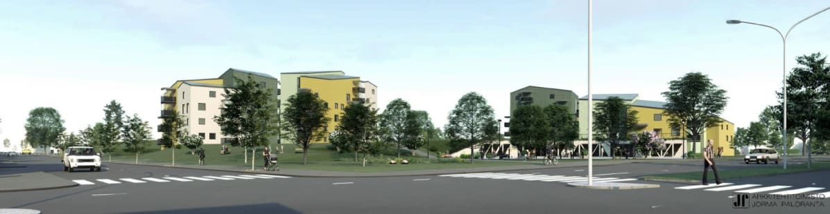 Havainnekuva Kokkolan Keskuskentän asuinkäytöstä, Kokkohattan-nimisestä suunnitelmasta.