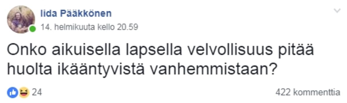 Kuva Facebookin keskustelusta