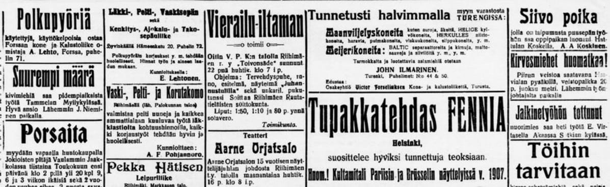 Kuvakaappaus Hämeen Voimasta sadan vuoden takaa