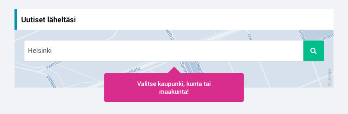 Yle.fi/uutiset-sivuston aluehaku.