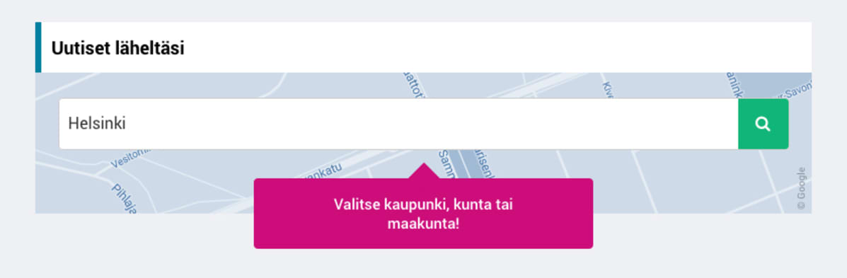 Yle.fi/uutiset-sivuston aluehaku.