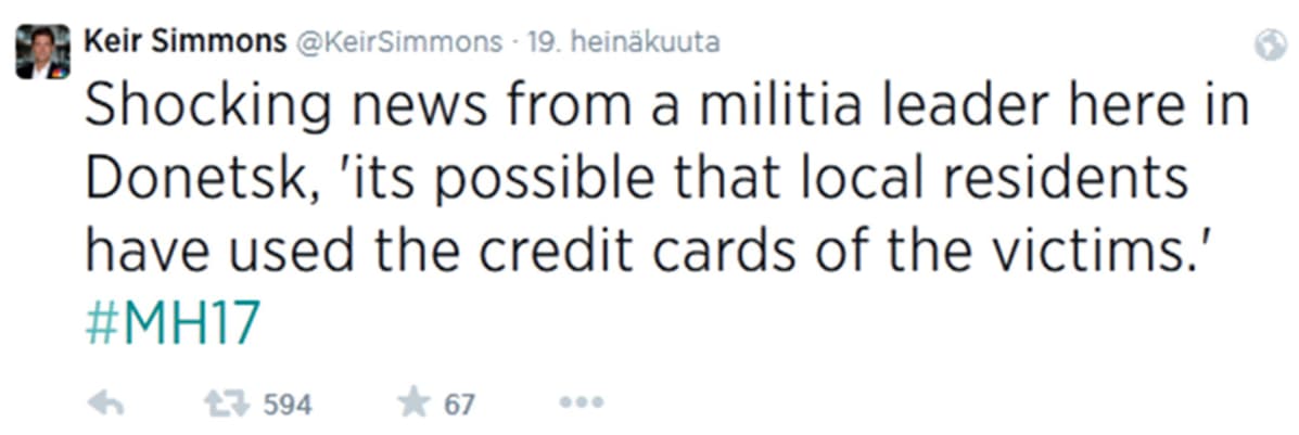 Kuvakaappaus Keir Simmonsin Twitter-tililtä.
