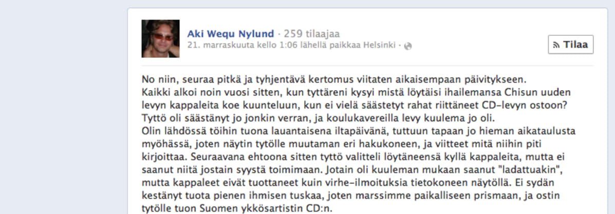 Aki Nylund Facebook-kirjoitus