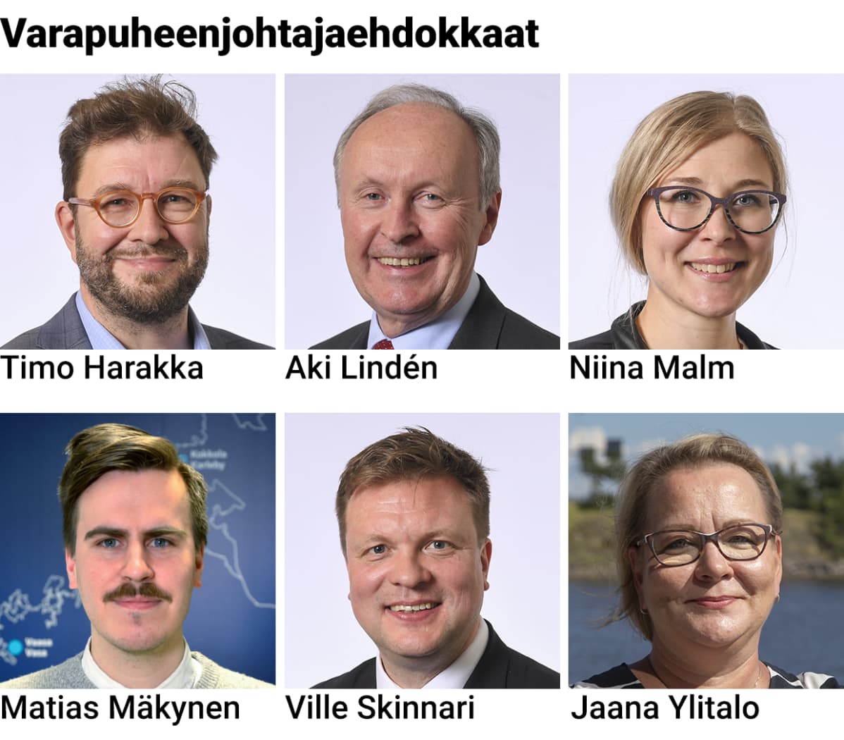 Kuvagalleria kuudesta henkilöstä.