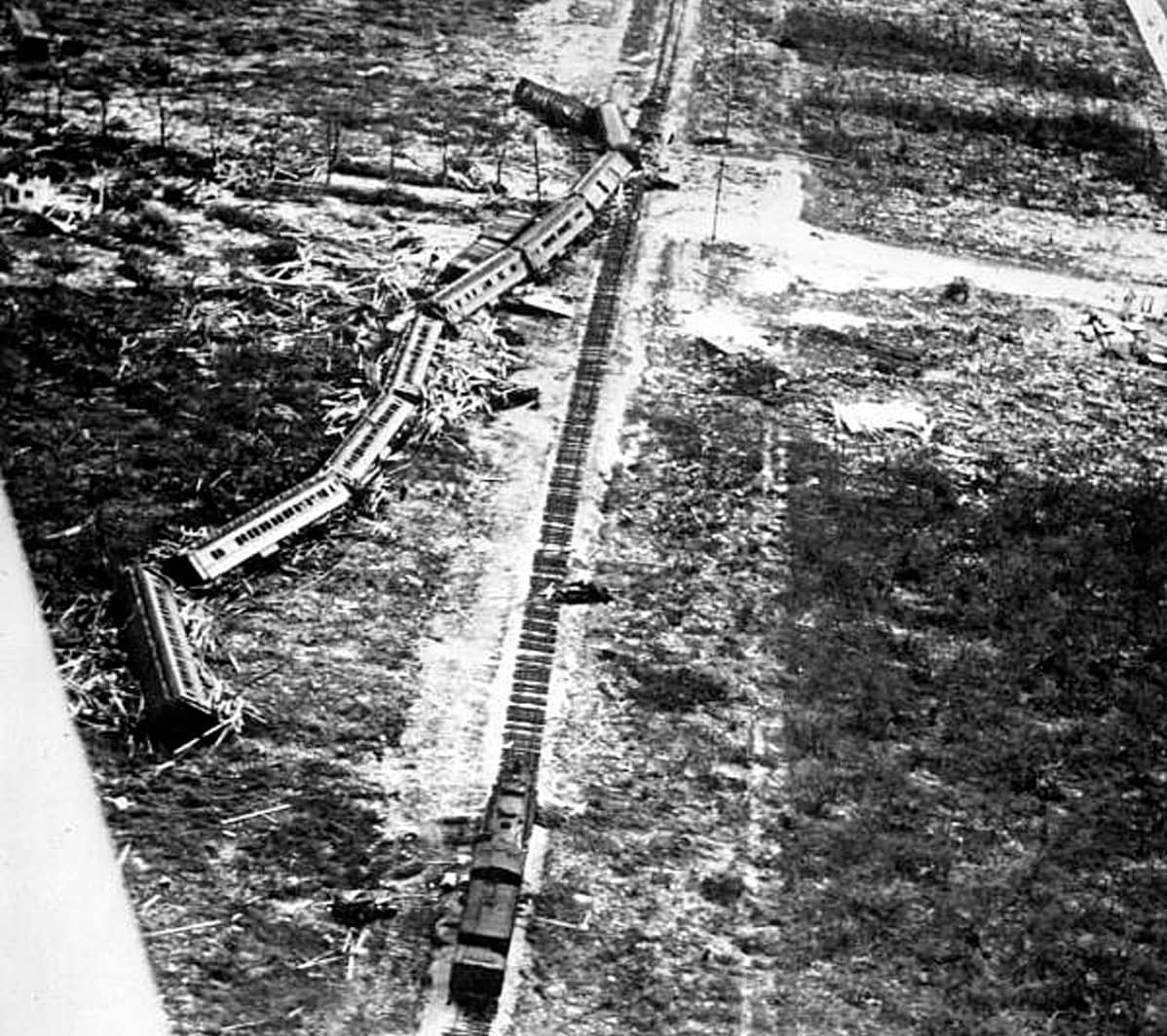 Hurrikaanin kaatama juna Floridassa vuonna 1935.