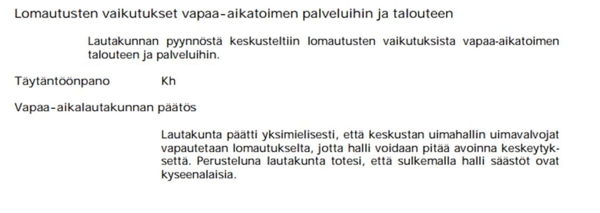 Lomautukset vapaa-aikalautakunnan listalla
