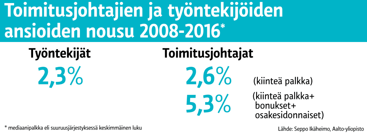 Tilastografiikka toimitusjohtajien palkan rakenteesta.