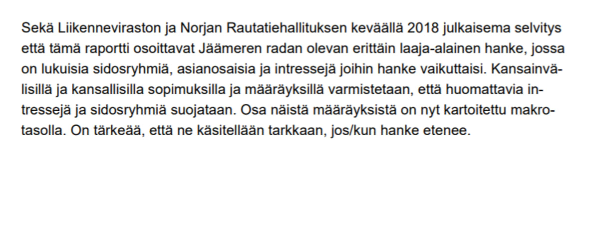 Kuvakaappaus Jäämeren radan loppuraportista.