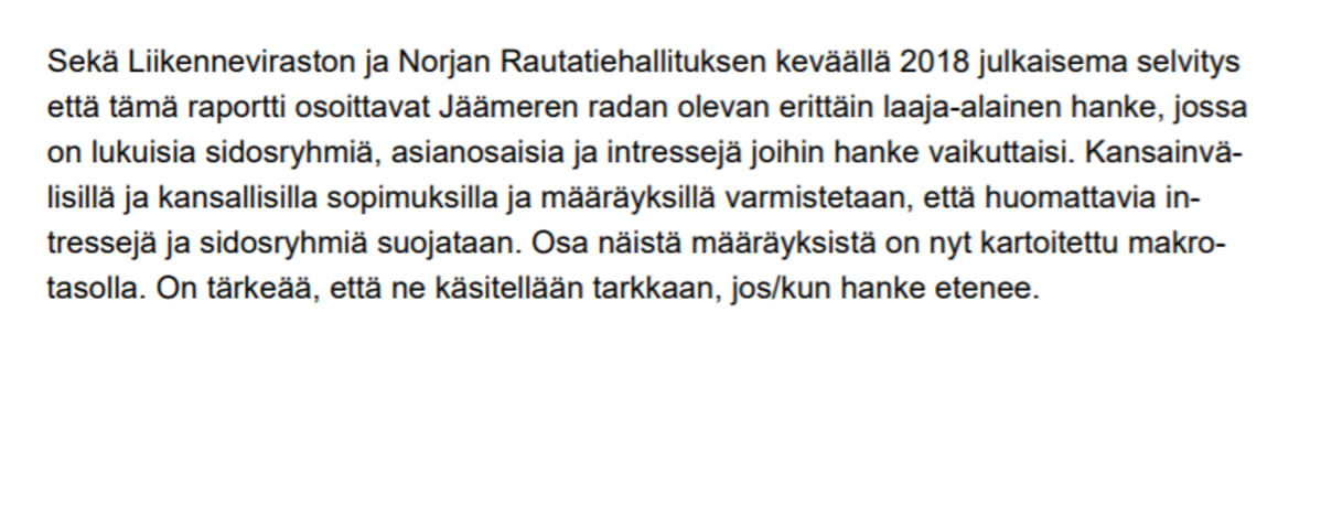 Kuvakaappaus Jäämeren radan loppuraportista.