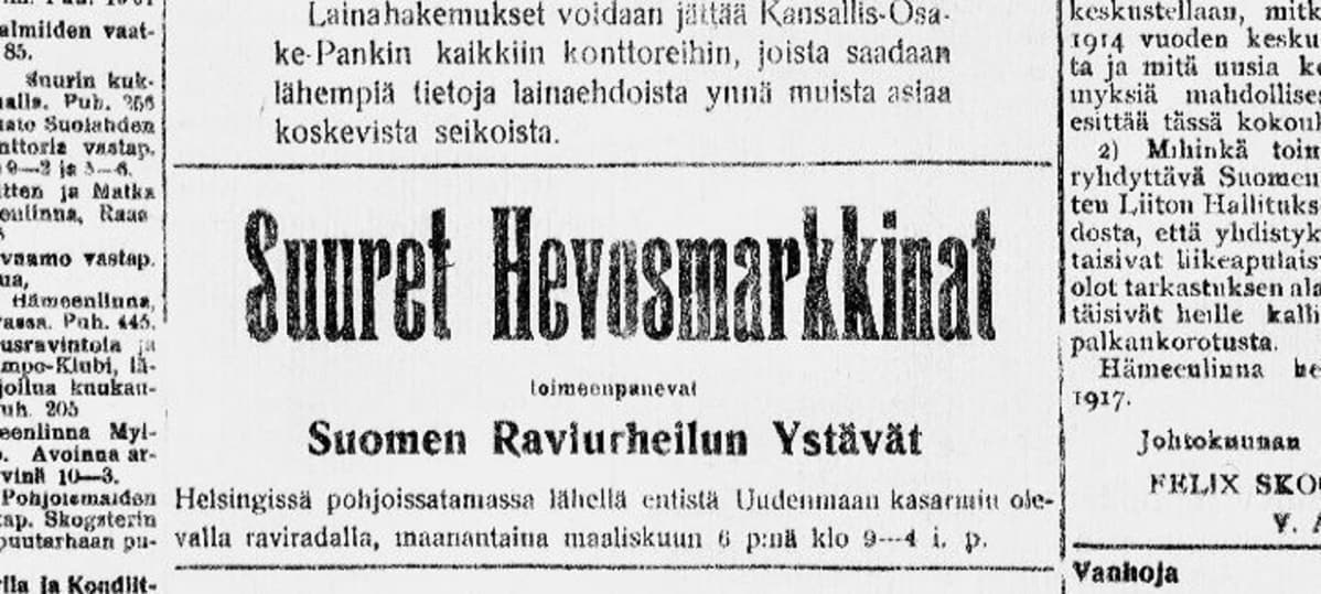 Kuvakaappaus Hämeen Sanomista sadan vuoden takaa