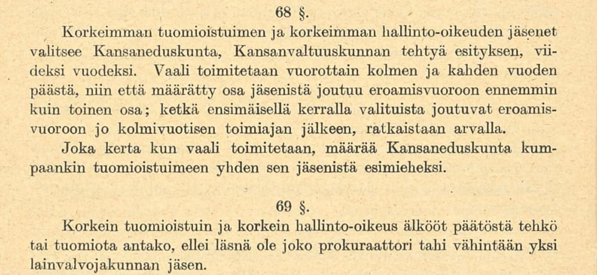Valtiosääntöehdotus 1918 pykälät 68-69
