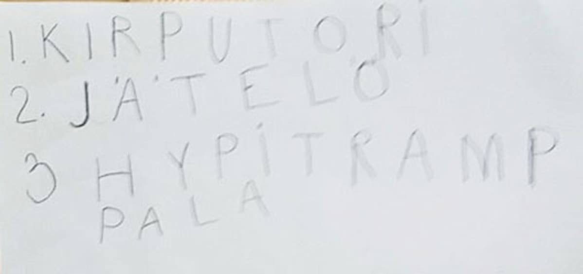 Ruotsalolaisen ekaluokkalaisen kesälista.