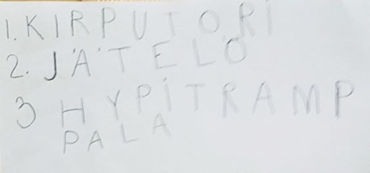 Ruotsalolaisen ekaluokkalaisen kesälista.