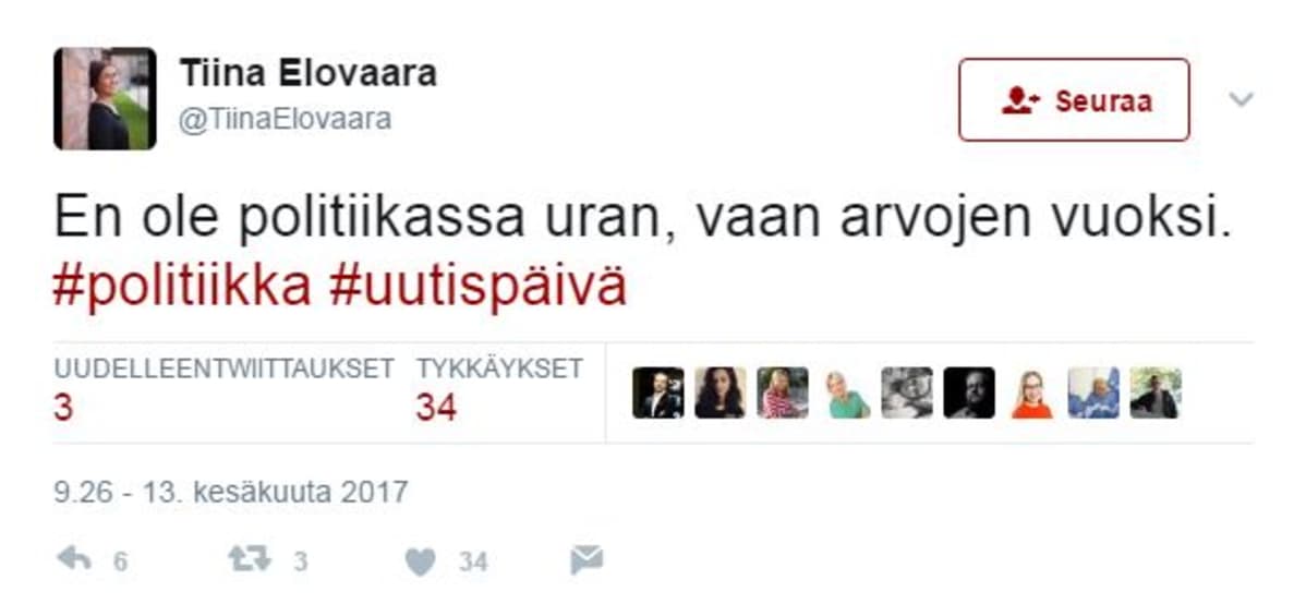 Ruutukaappaus Tiina Elovaaran twiitistä