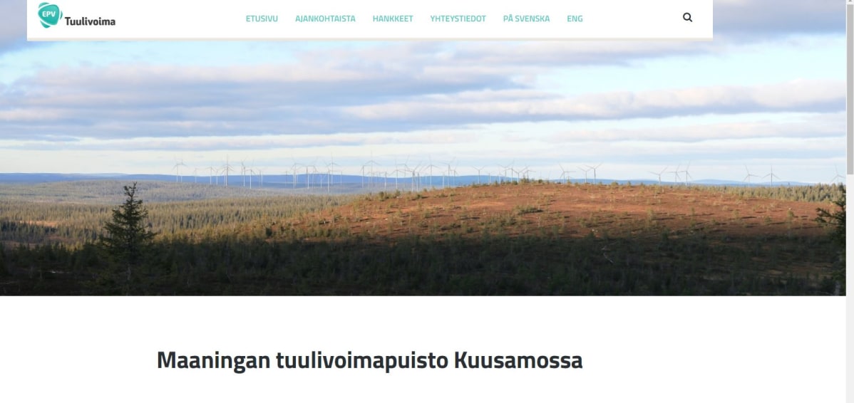 Kuvakaappaus EPV Tuulivoiman sivulta 3.4.2019