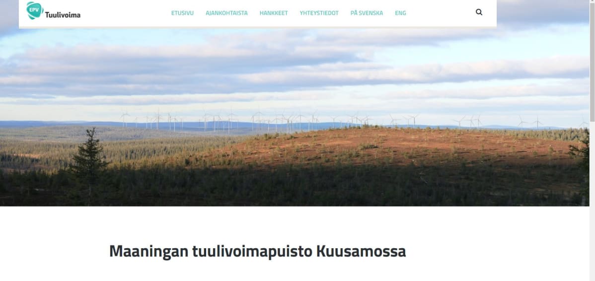 Kuvakaappaus EPV Tuulivoiman sivulta 3.4.2019