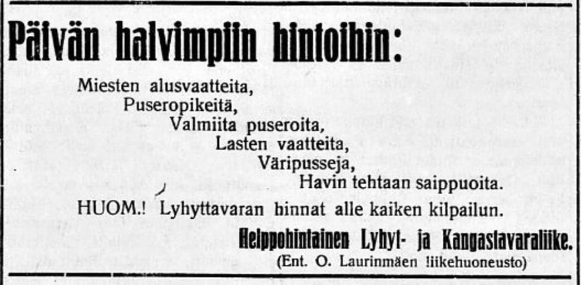 Kuvakaappaus Riihimäen Sanomista sadan vuoden takaa