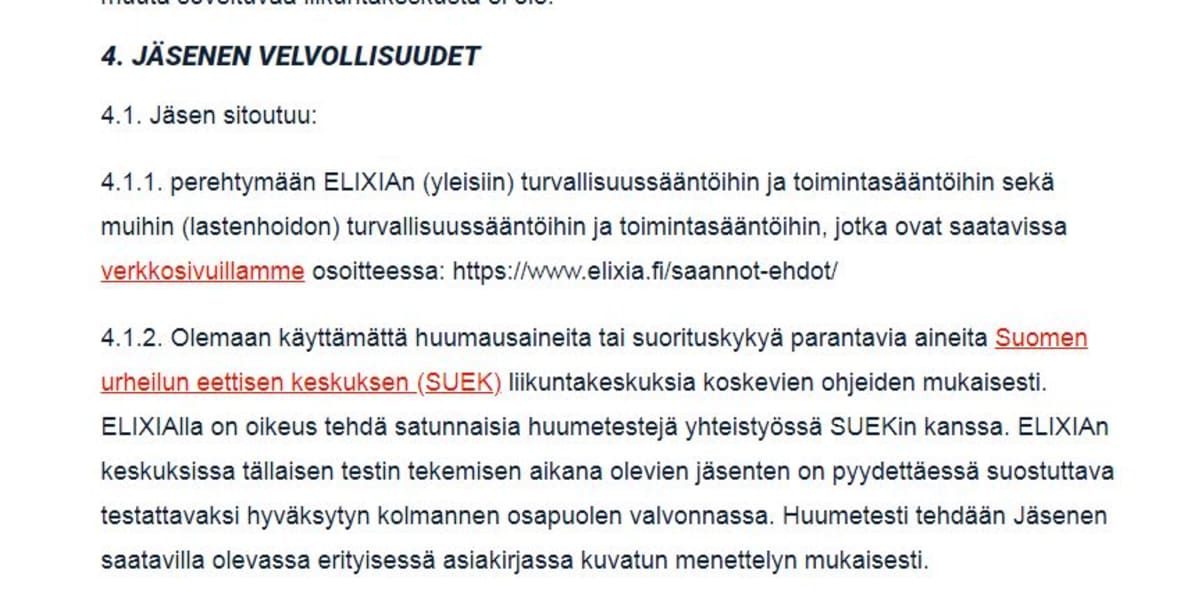 Kuvakaappaus Elixian jäsenelleen lähettämästä sähköpostista, jossa kerrottiin jäsenehtojen päivityksestä.
