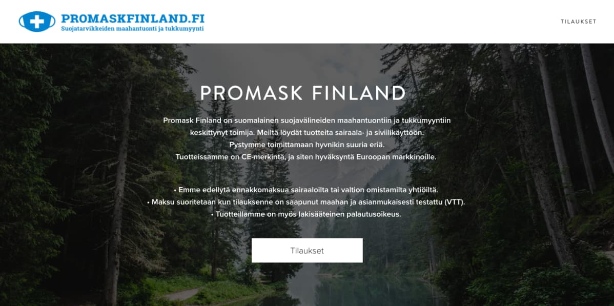 Kuvakaappaus Promask Finlandin verkkosivuilta.