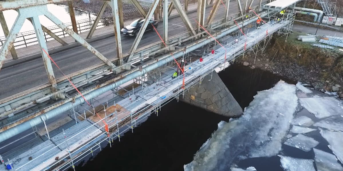 Rautatiesillan remontti Rovaniemellä marraskuussa 2017