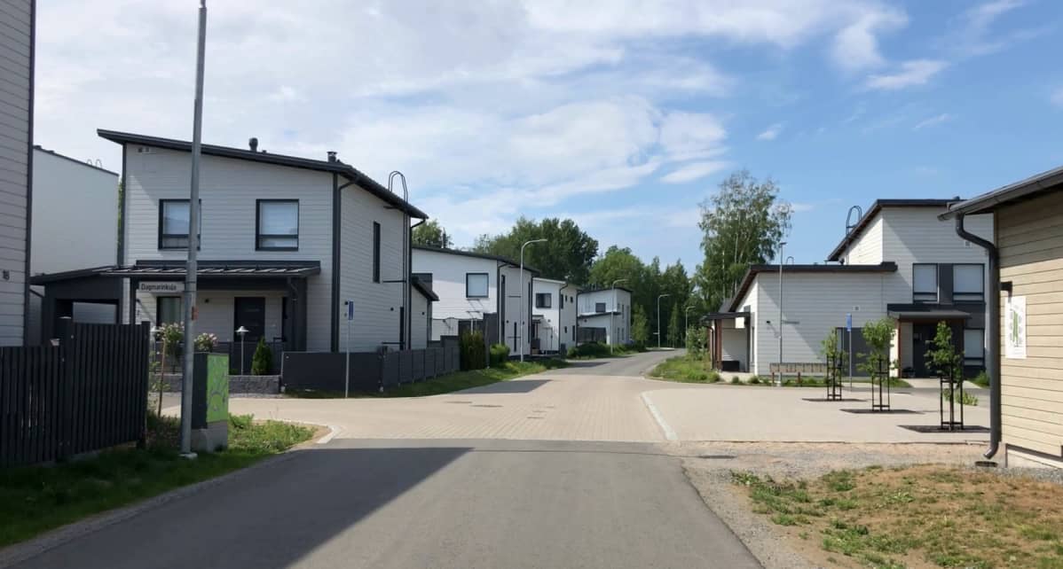 Pientaloja Kaukaniemessä kadun varrella.