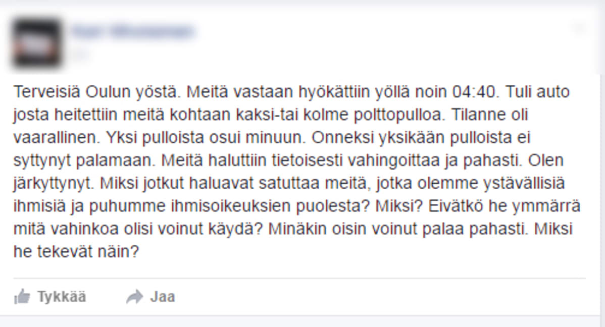 Kuvakaappaus Facebook-päivityksestä.