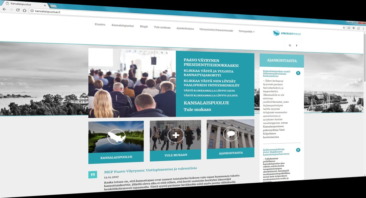 Kuvakaappaus kansalaispuolueen nettisivuston etusivusta.