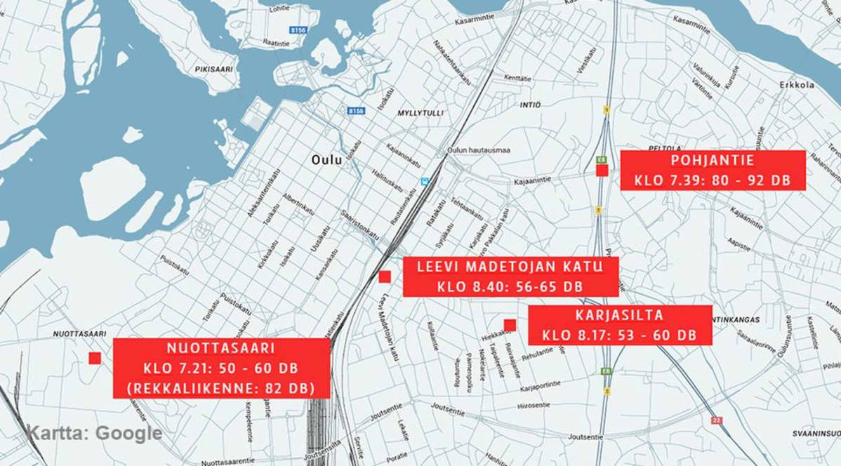 Melutasoja Oulun kaupunkialueella aamulla 22. lokakuuta 2015.