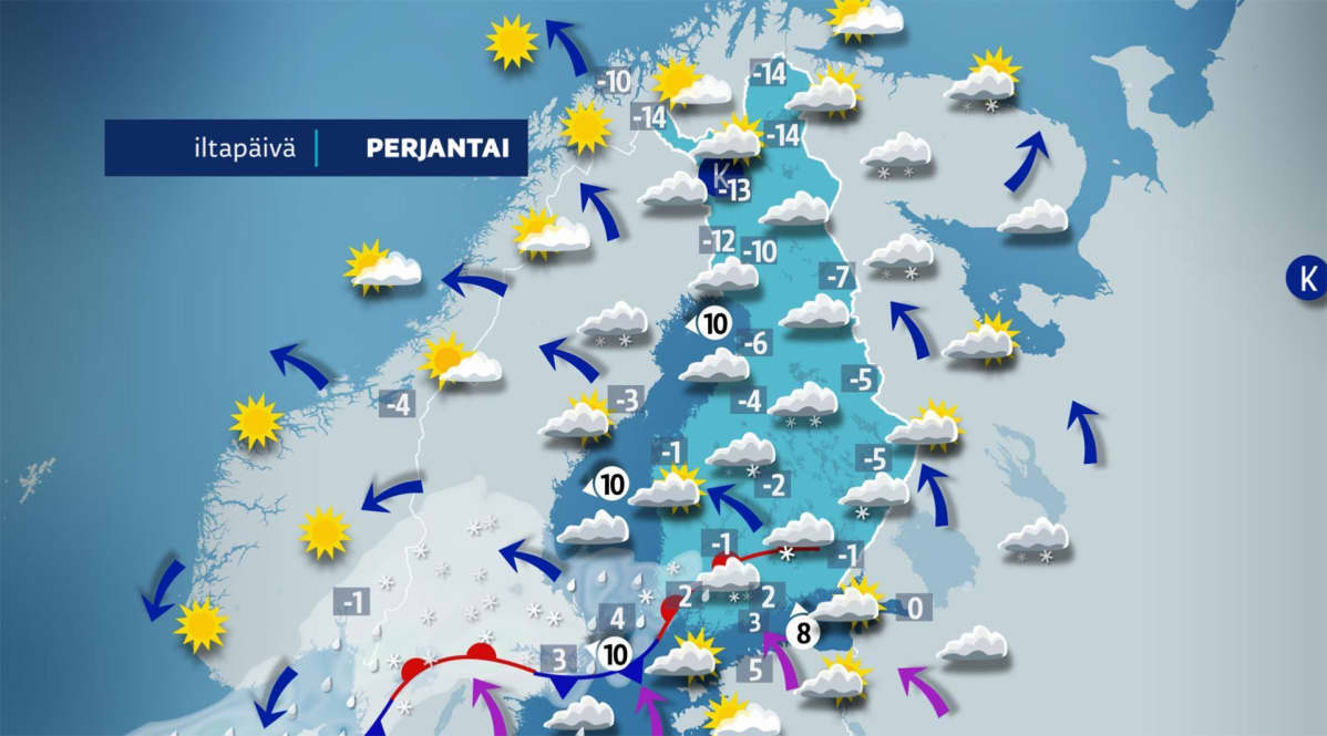 perjantain sääkartta