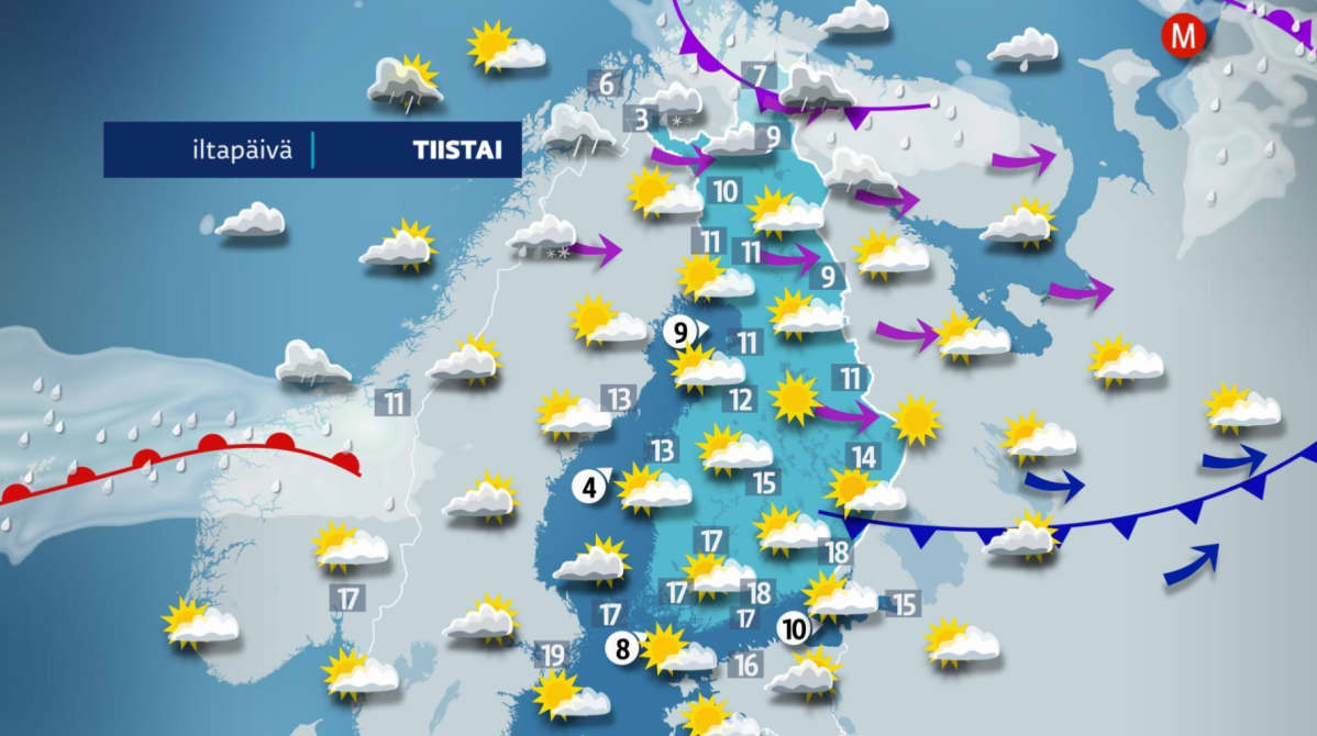 tiistain sääkartta
