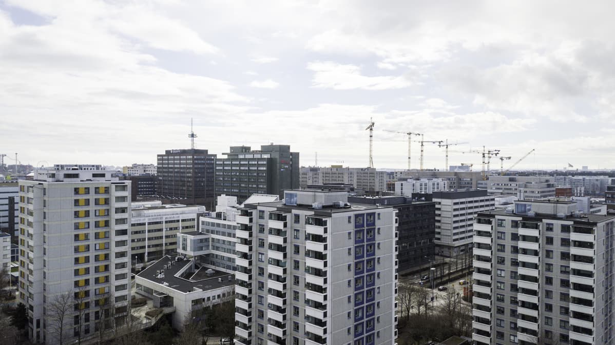 Helsingin Itä-Pasila yläilmoista kuvattuna.