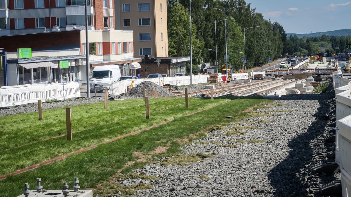 Nurmikkoa kokeillaan Sammonkadulla Tampereella.