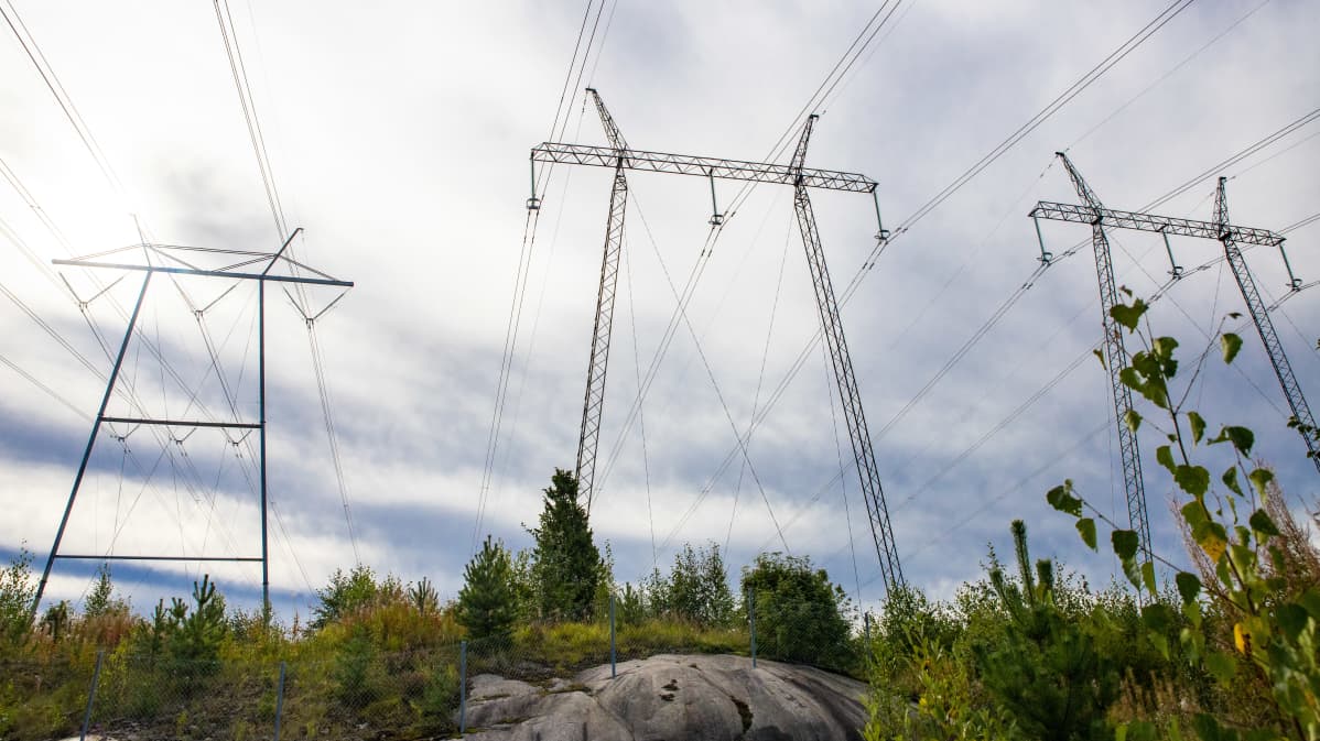 Sähkölinjoja menossa Yllikkälän sähköasemalle.