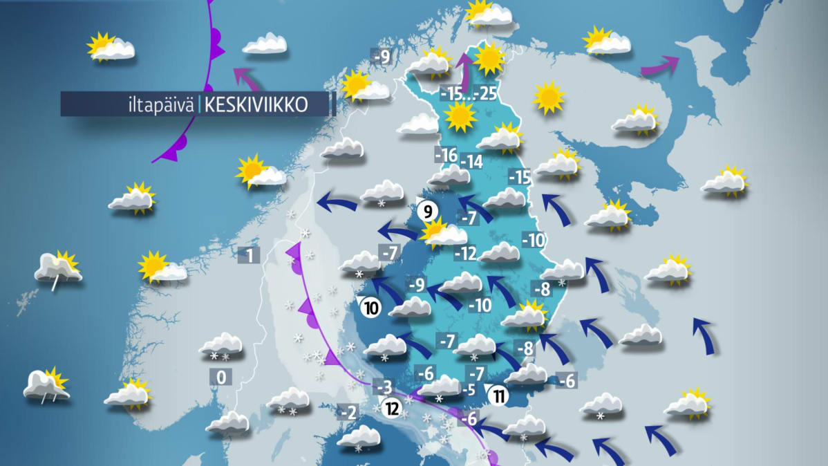 Sääennuste keskiviikolle 17. tammikuuta.