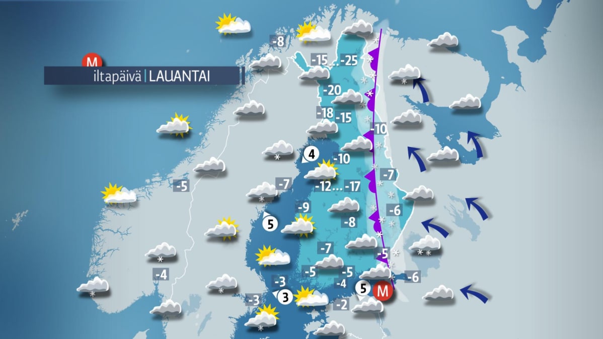 Lauantain sääkartta.