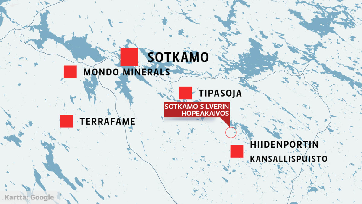 Kartta Sotkamo Silverin sijainnista.
