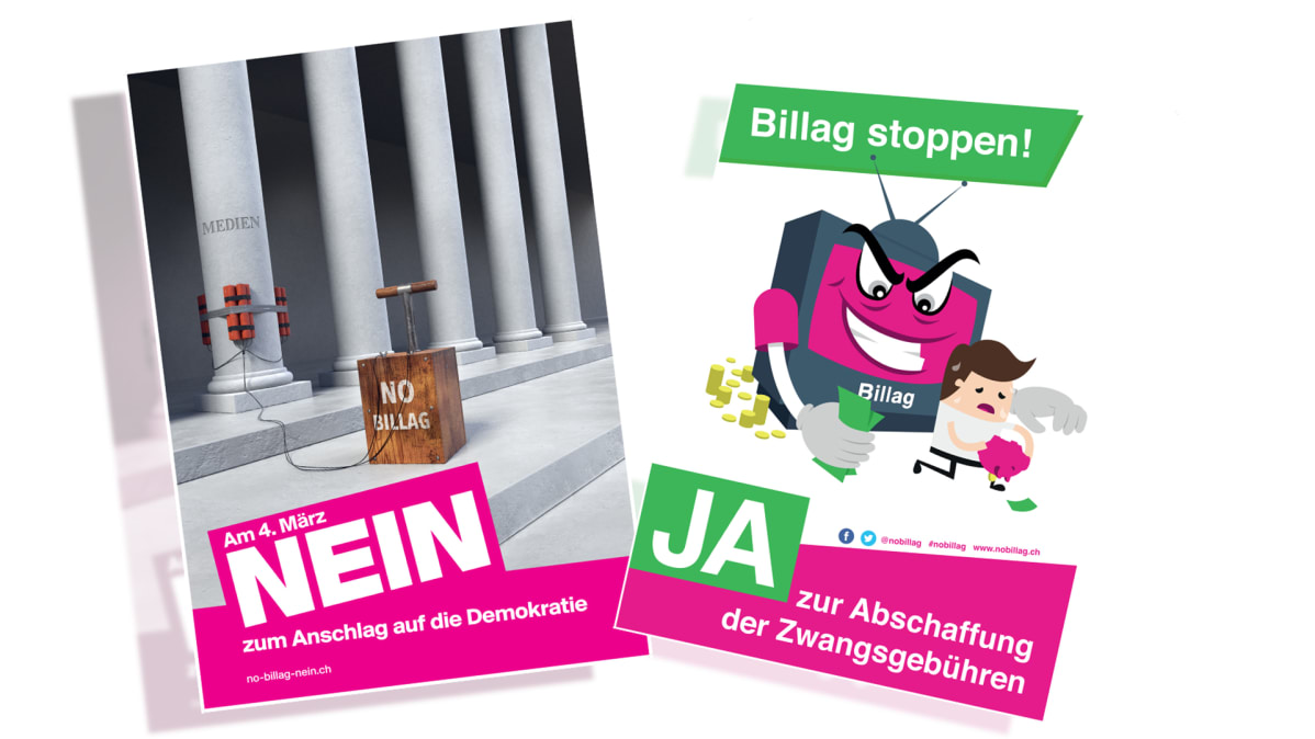 Lakialoitteen kannattajien ja vastustajien kampanjajulisteet.