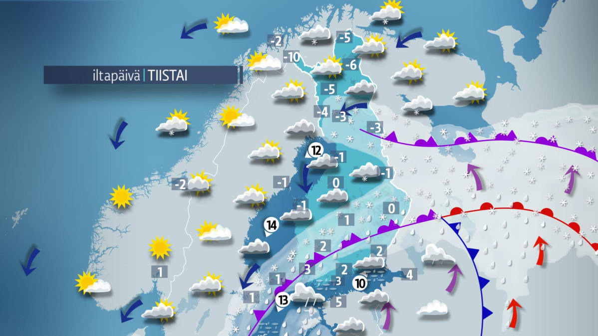 Tiistain sääkartta.