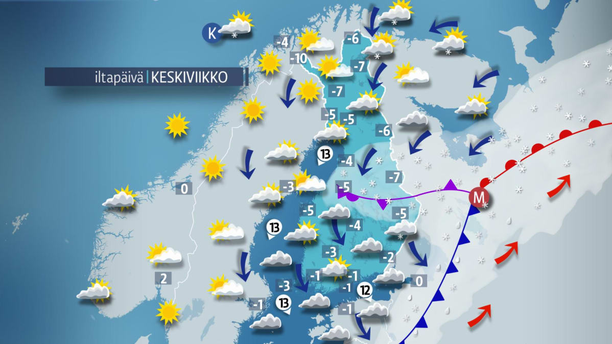 Keskiviikon sääkartta.