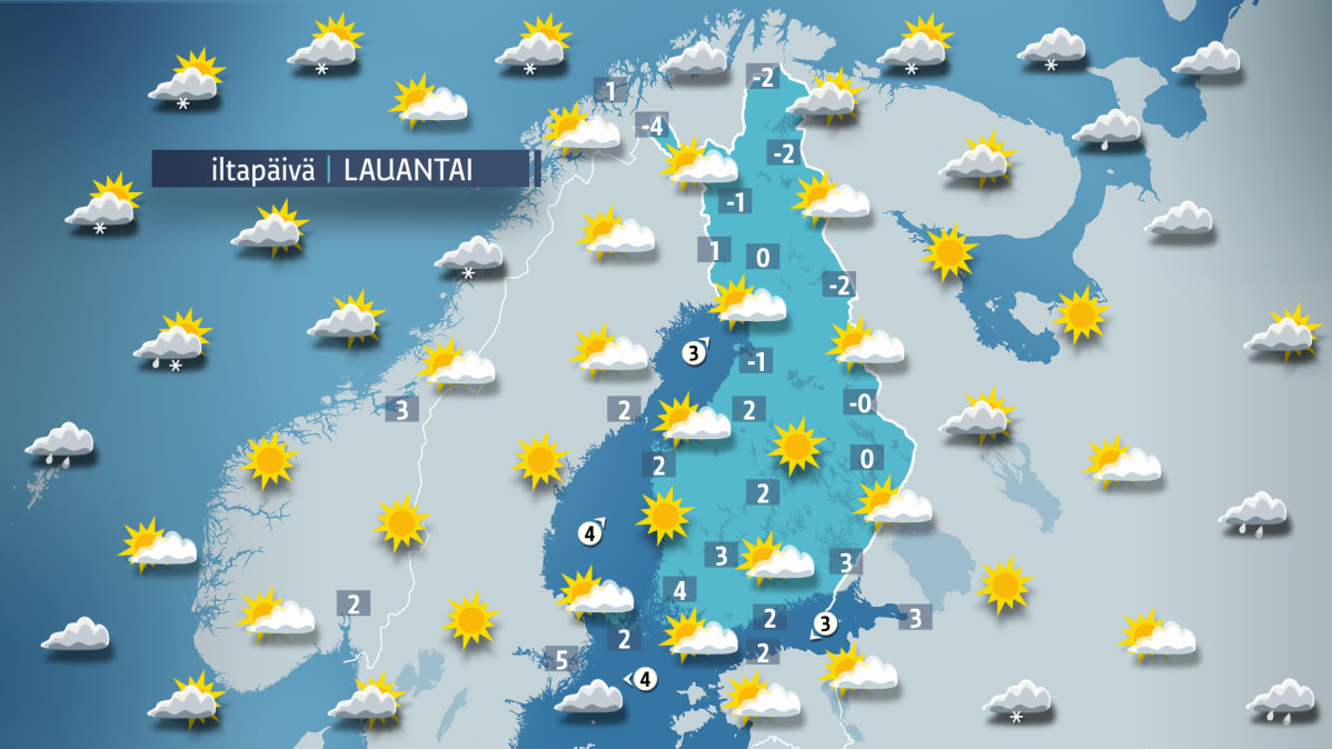 Lauantain sääkartta.