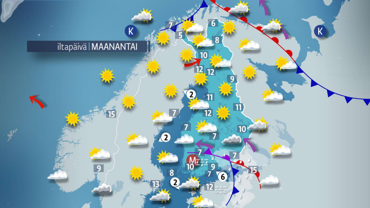 Maanantain sääkartta.