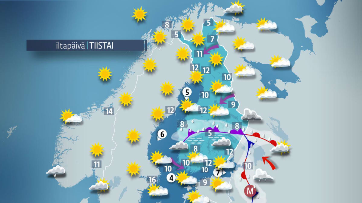Tiista-iltapäivän sää.
