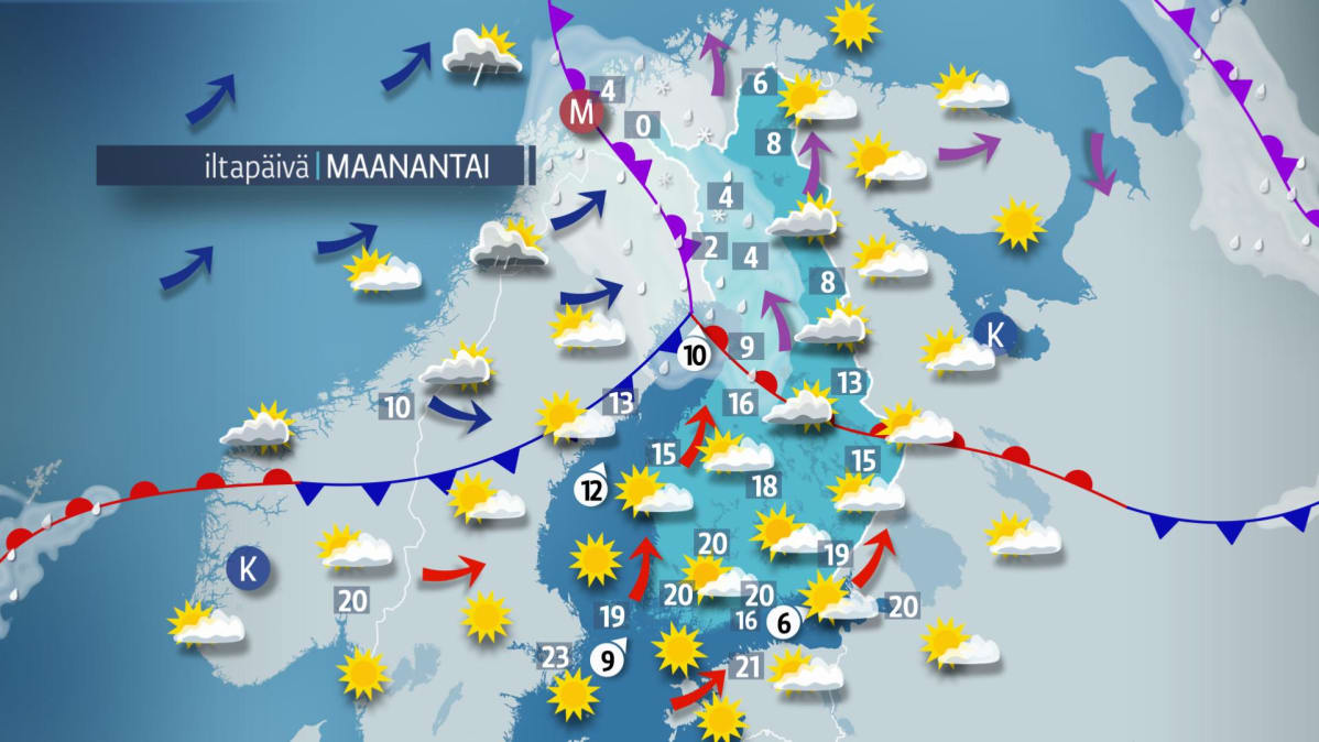 Maanantain sääkartta.