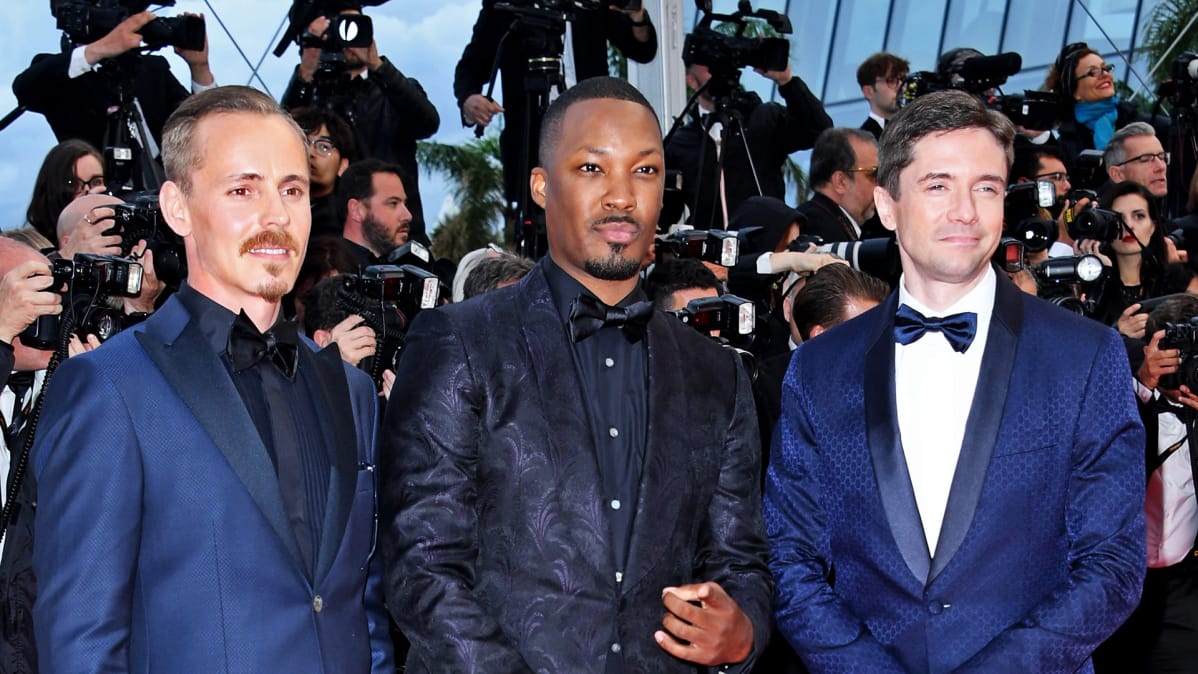 Jasper Pääkkönen Corey Hawkins Topher Grace BlacKkKlansman-elokuvan kutsuvierasnäytöksessä Cannesin elokuvajuhlilla maanantaina.