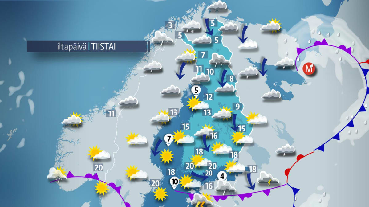 Tiistain sääkartta.