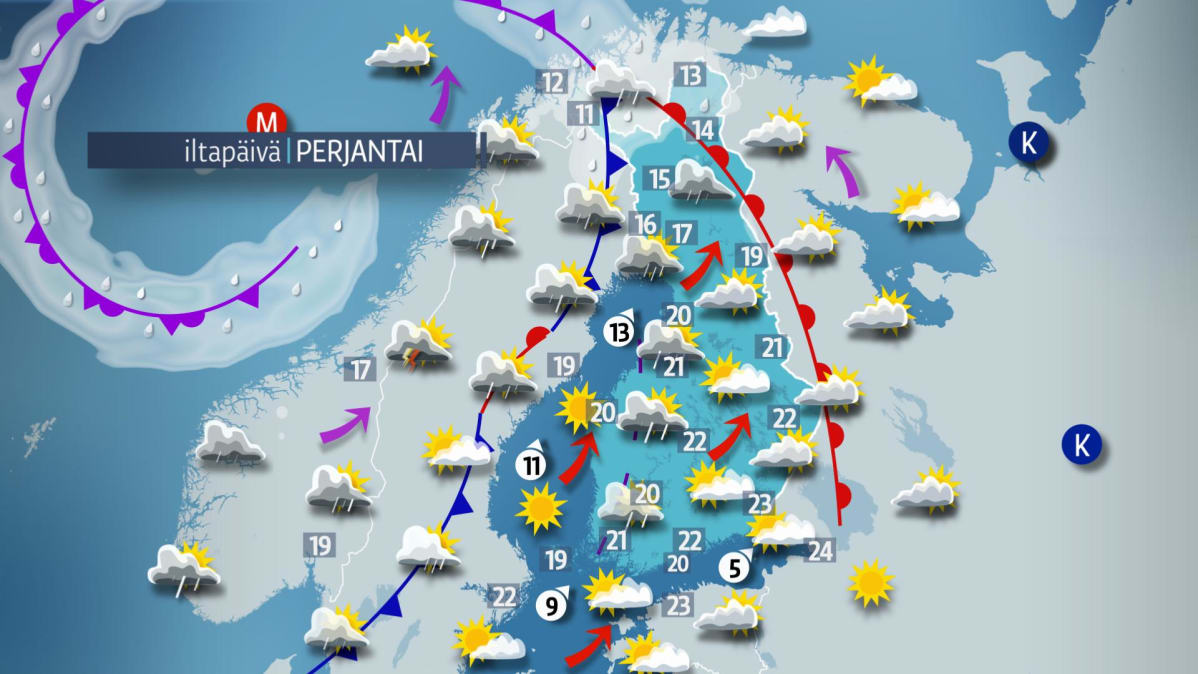 Perjantain sääkartta.