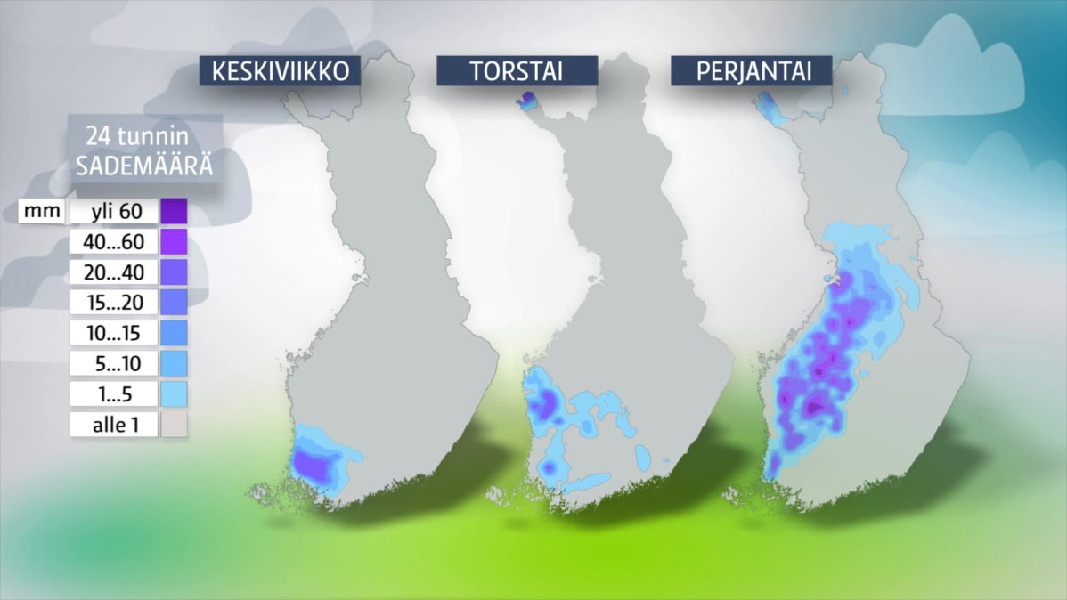 Sadekartta keskiviikoista perjanataihin.