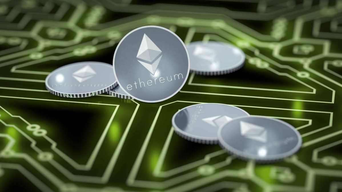 3d-kuvituskuva virtuaalivaluutta ethereumista.