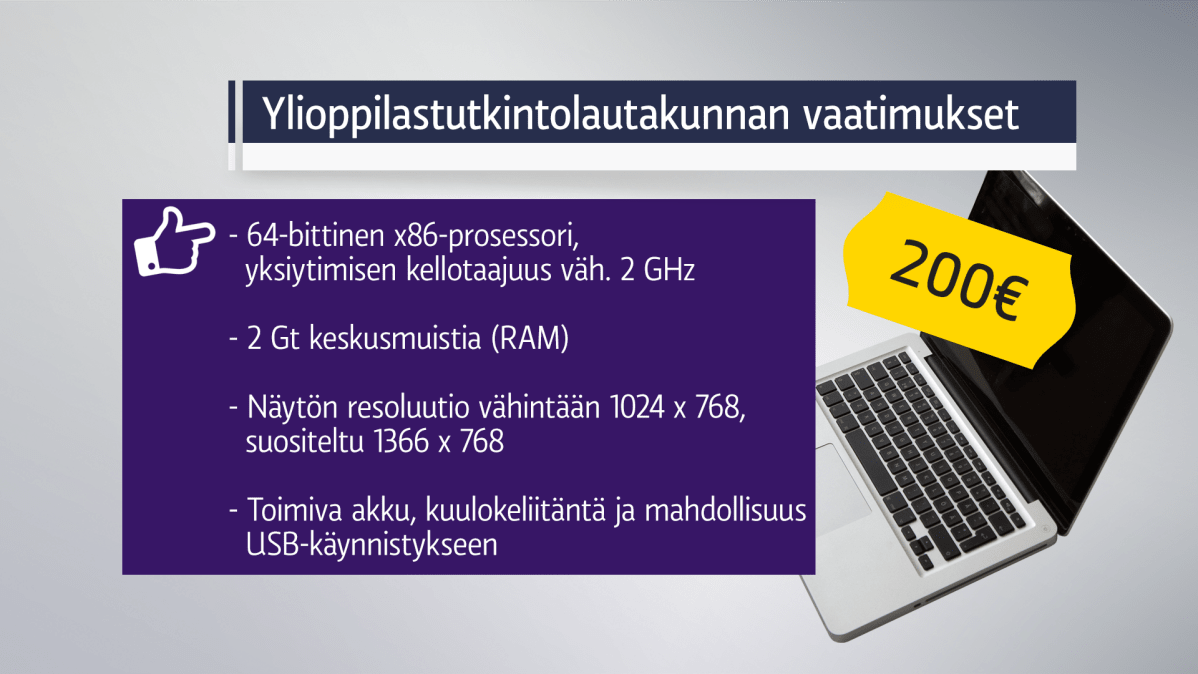 Ylioppilastutkintolautakunnan vaatimukset läppärille