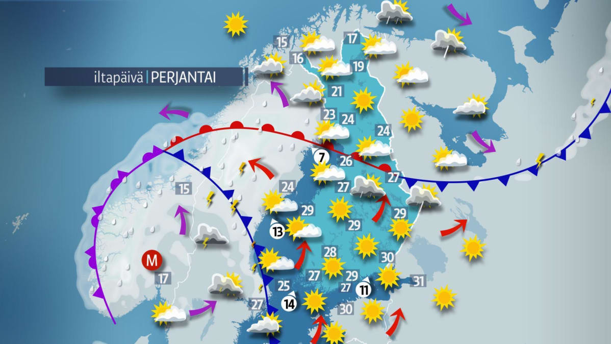 Perjantain sääkartta